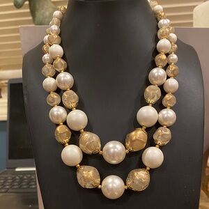 Coro White and Gold Double Strand Necklace